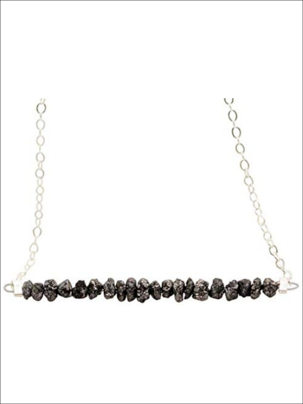 Handmade Raw Black Diamond Bar Pendant Necklace Sterling Silver